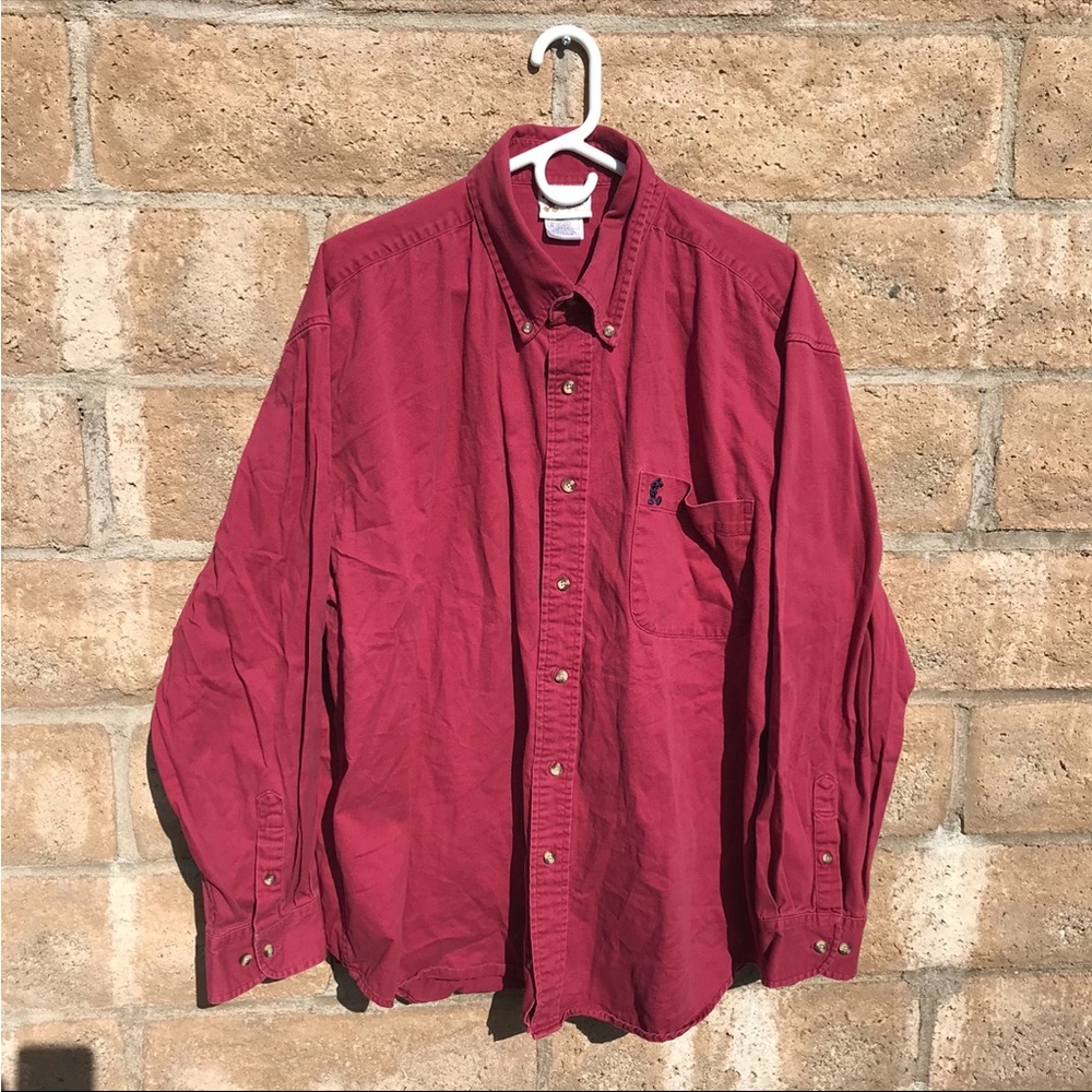DISNEY Long Sleeve Red Button Down Shirt Mickey Mouse Pocket Men’s Size XL